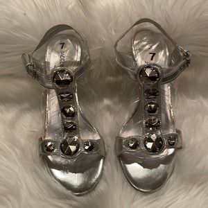 Silver jeweled sandals